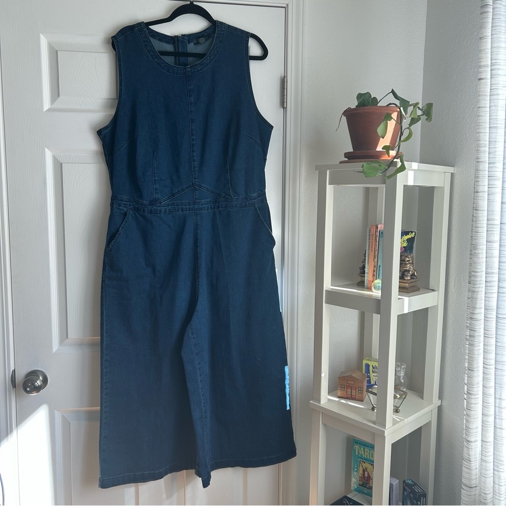 Ashley Stewart Dark Blue Denim Sleeveless Jumpsuit
